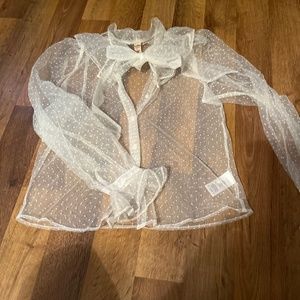Dolan Sheer White Polka Dot Blouse